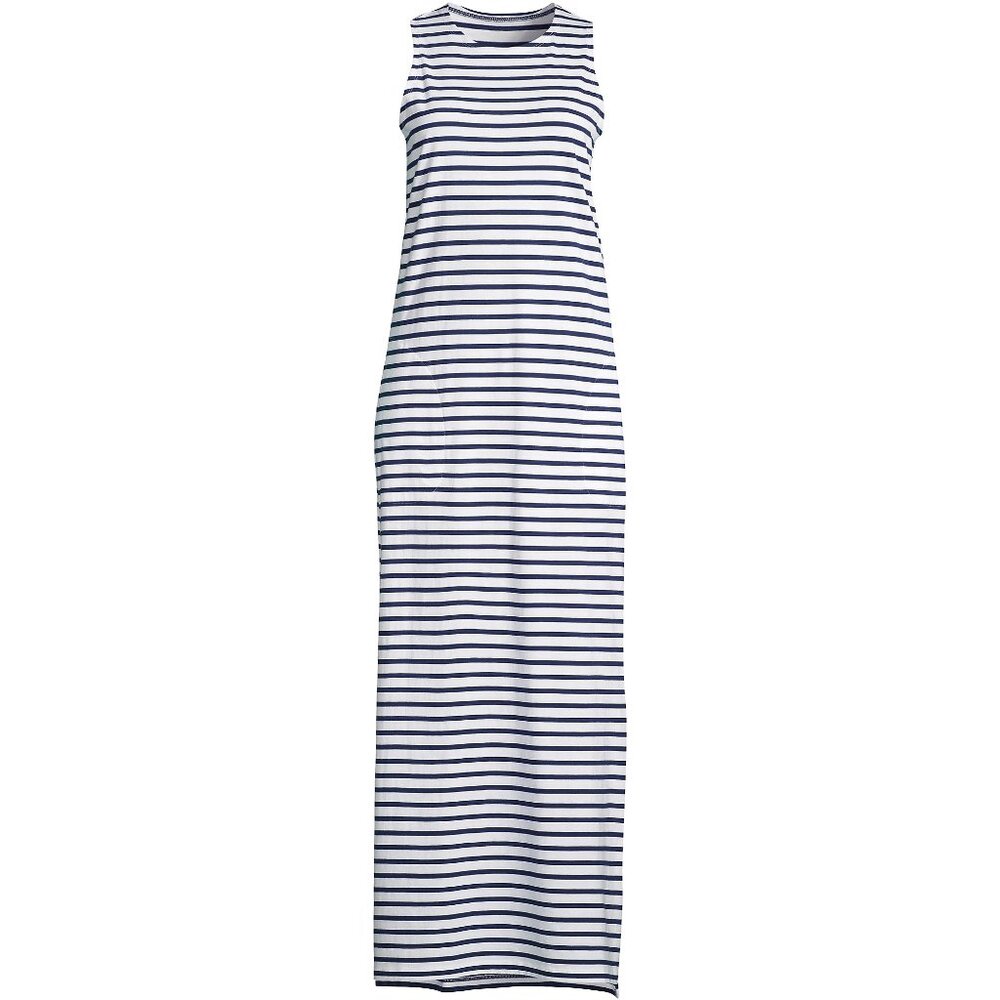 Lands' End Women's 2X, 2X LONG Swim Cover-up Sleeveless Maxi Dress Cotton Jersey